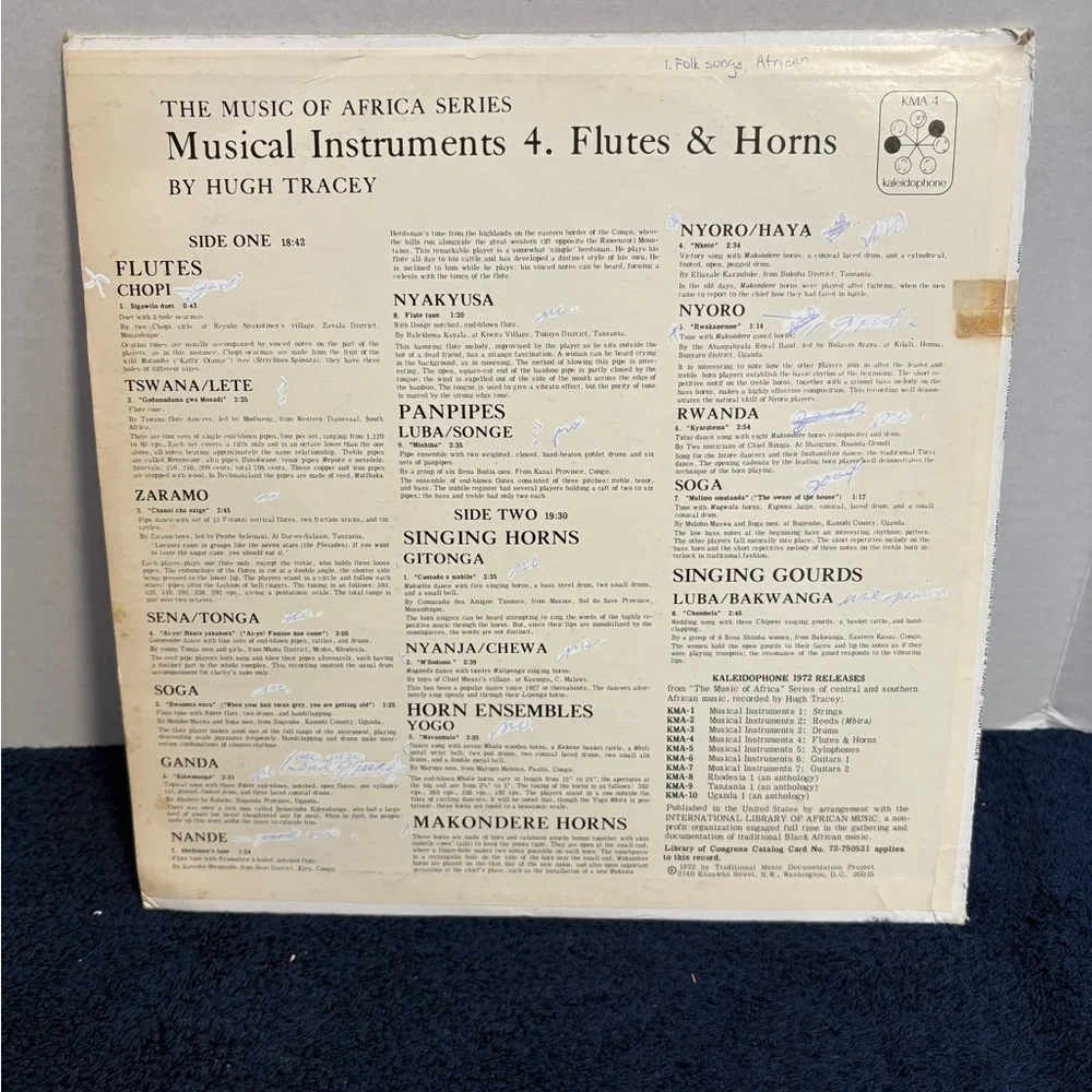Musical Instruments 4: Flutes & Horns of Africa LP 1972 Folk Traditional Music - Picture 2 of 5